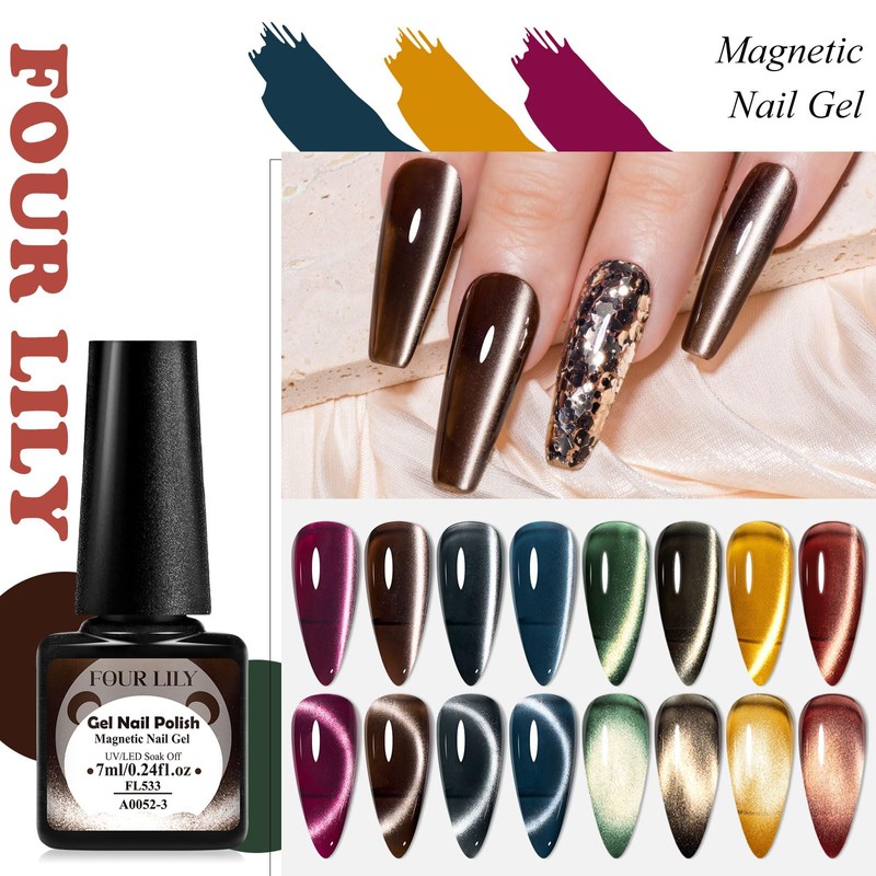 Four Lily Magnetic Cat Eye Gel Nail Polish Set, 8