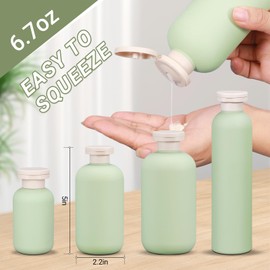 ASEVAT 6.7oz 4Pcs Green Plastic Refillable Travel Shampoo and Conditioner Bottles Plastic Refillable Travel Shampoo Bottles with Flip Cap Shampoo and Conditioner Dispenser