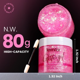 Teenitor Face Glitter, Pink Body Glitter Gel, Hair Glitter Gel, 80g/2.8oz Rave Glitter