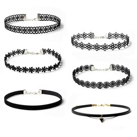 YEEQIN Black Choker Necklaces for Women Chokers Black Velvet Choker Necklaces Set Classic Gothic Tattoo Lace Choker (6PCs Lace Choker Necklaces)