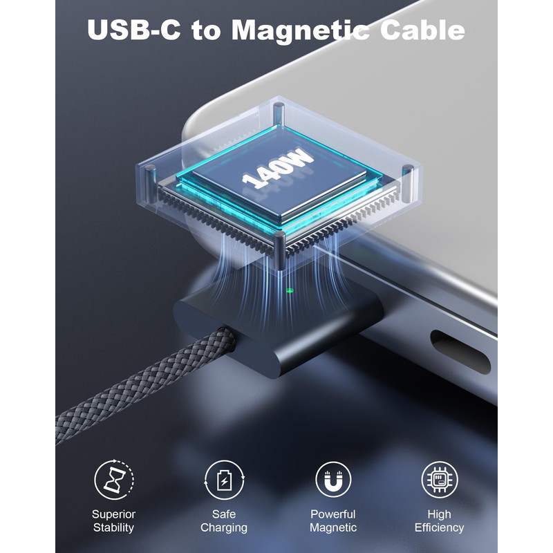 140W USB-C to MagSafe 3 Fast Charging Cable 6.6FT Braided