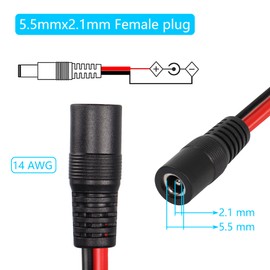 CERRXIAN DC5521 Power Pigtails Cable, 3.3 FT 14AWG 5.5 mm x 2.1 mm DC Female Bare Wire Open End Power Wire, DC Supply Repair Cable for CCTV Security Camera LED Strip Light Etc-2 Pcs-3.3ft 5521 Female