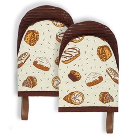 Folkulture Mini Oven Mitts Heat Resistant | (5.75 x 9) Set of 2 Short Oven Mitts with Hanging Loop | 100% Cotton Oven Gloves or Kitchen Mittens | Small Silicone Oven Mits or Baking Accesories