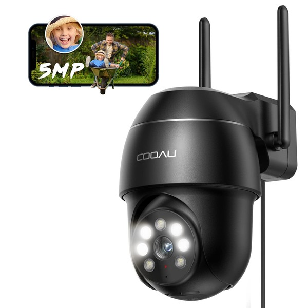 COOAU Security Camera, Outdoor 5 Megapixel Multi-Detection Area, Set People,