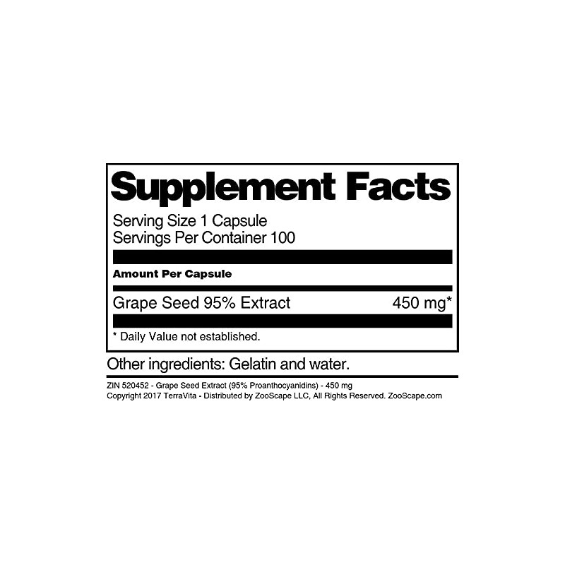 Grape Seed Extract (95% Proanthocyanidins) - 450 mg (100 Capsules,