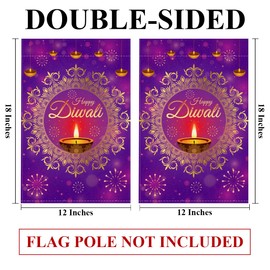 Happy Diwali Ggarden Flags 12"x18" Double Sided, Indian Diwali House Flag for Outdoor Lawn Patio Porch Yard Deepavali Festival of Lights Sign Decor