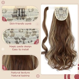 Ponytail Extension, 18 Inch Curly Wavy Wrap Around Ponytail Hair Extensions for Women Clip in Pony Tail Hairpiece Synthetic - Color: Ash Blonde Mix Light Brown-Wrap Ponytail, Size: 18 Inch (Pack of 1)