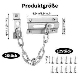 2 StückTürkette Ohne Bohren,Edelstahl Türkette,Abus Türkette,Türkette Haustür,(1 Diebstahlsicherungskette 6 Schrauben) 7 Stück insgesamt,Für Haus,Hotel,Innentüren Und Fenster (Silber)