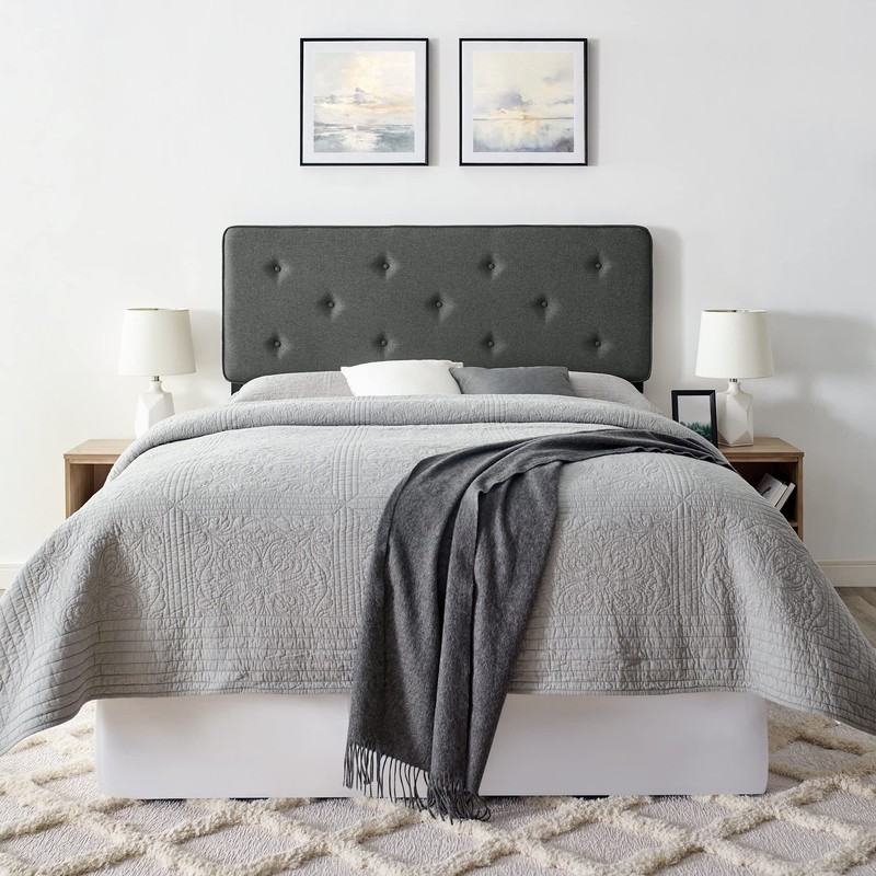 Classic Brands Maxwell Tufted Upholstered Headboard, Dark Grey, Full