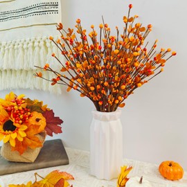 Artificial Fall Floral Stems for Vases,15.75 in Fall Faux Berry Bittersweet Stems Decor Autumn Branches Picks Decor for Autumn Harvest Thanksgiving Day Home Table Floral Arrangements Vase Filler