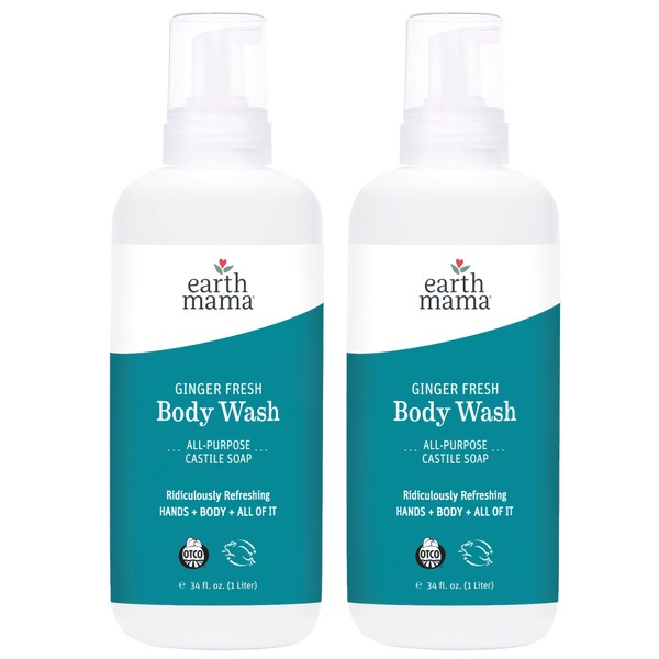 Earth Mama Ginger Fresh Foaming Hand & Body Wash | All-Purpose Castile Soap, 34-Fluid Ounce (2-Pack) (Packaging May Vary)