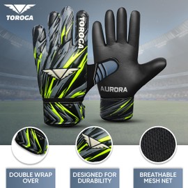 TOROGA Football Goalkeeper Gloves For Boys kids Children Youth Soccer Goalie Glove with Super Grip Palms (Black, 5)