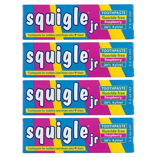 Squigle Jr Toothpaste (for Infants, Toddlers), Travel Toothpaste, Prevents Cavities, Canker Sores, Chapped Lips. Soothes, Protects Dry Mouths. Stops Tooth Sensitivity, No SLS - 4 Pack