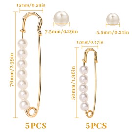 Mtuihfo 10 PCS Gold Large Safety Pins with Pearl, Strong Pearl Brooch Pins for Women's Dress Clothing Decorations