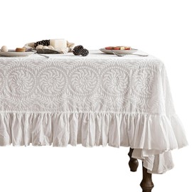 patdrea Vintage Ruffle Tablecloth for Square Tables,Farmhouse Embroidered Cotton White Lace Table Cloth Cover Decor for Dining Room Wedding Banquet Thanksgiving Christmas,51"*51"