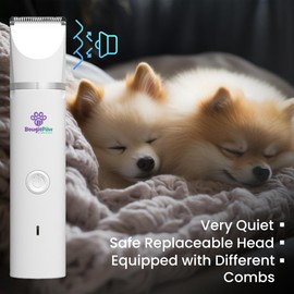 BougiePaw Small Dog Grooming Kit, 4 in 1 with Dog Bath Brush, Low Noise USB Rechargeable Cordless for Dogs&Cats,Waterproof Design,Dog Clippers for Paws,Ears,Face,Hip Hair