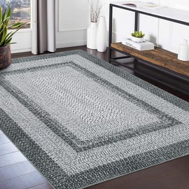 LUXLOOM Washable Area Rugs 4x6 Rug for Living Room Indoor Mats for Entryway Soft Bedroom Rug Non Slip Modern Braided Print Area Rug Farmhouse Throw Rugs Low Pile Stain Resistant Carpet 4'x6' Grey