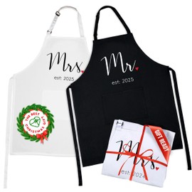 Prazoli His and Her Aprons - Mr Mrs Established 2025 Couples Engagement Gift, Cute Bridal Shower Gift Anniversary Wedding Registry Items & Decoration, Housewarming Gifts For New Home Newlywed Gift