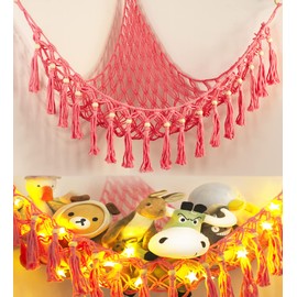 TCGPRO Stuffed Animal Net or Hammock - Hanging Stuffed Animal Hammock Storage - Toy Hammock Holder Boho Wall Corner Hammock Organizer inc LED Light and Hooks