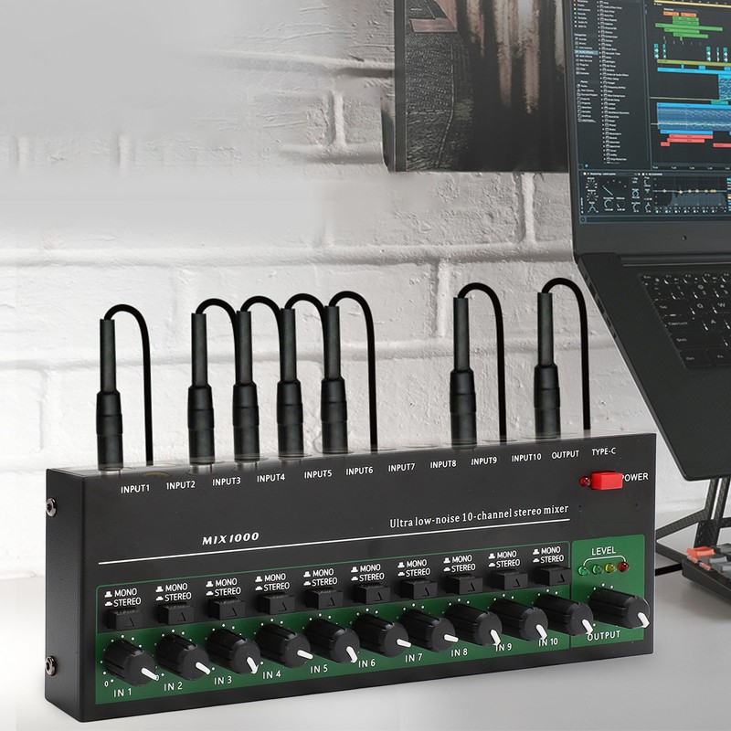 10 Channel Sound Mixer Independent Volume Control Knob Professional Multichannel