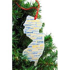 New Jersey Christmas Ornament Wooden Tree Decoration, 4 3/4 Inch