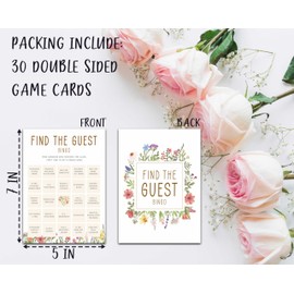 KFNER Wildflower Wedding Shower Games, Find The Guest Bingo Bridal Shower Games Cards, Spring Flowers Bachelorette Party Game Ideas, Engagement Party Supplies & Activity, Set of 30 Cards -A09