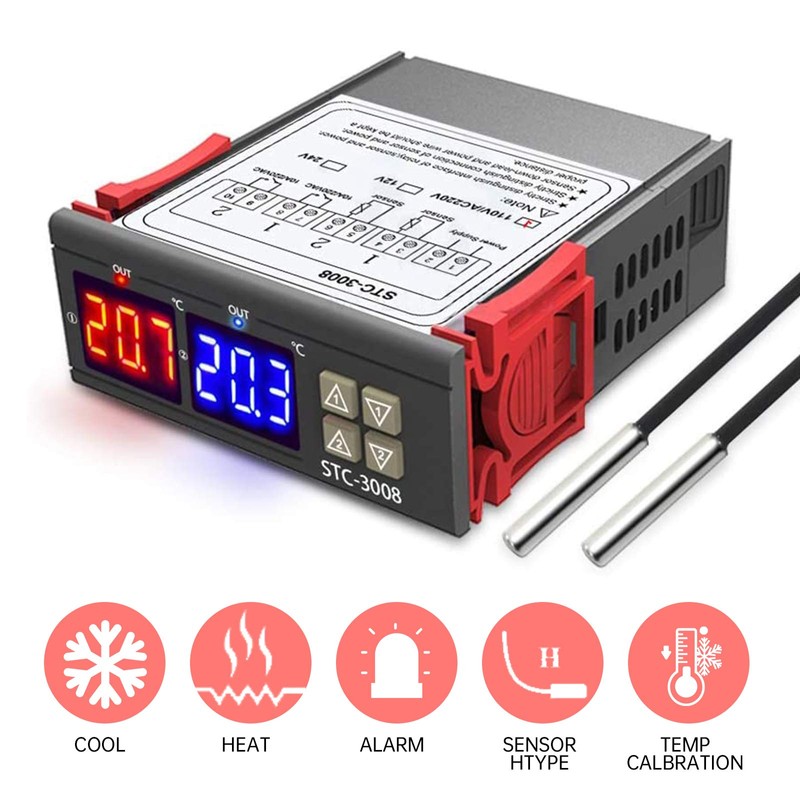 RUIZHI STC-3008 Digital Temperature Controller Thermostat Dual Digital Display Temperature