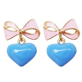 Navachi 18K Gold Plated Elegant Heart Shaped Enamel Bow Stud Earrings ZZ2354E, Zinc enamel