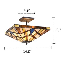 Capulina Tiffany Lamp Stained Glass Semi Flush Mount Ceiling Light 2-Light 14 Inches Wide Cream Amber Antique Tiffany Style Ceiling Lamp for Home Kitchen Porch Entryway Bathroom Hallway