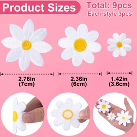 PAGOW 9 Pcs Flower Iron on Patches, Cute Daisy Flower Applique Patch, Sew On Embroidered Applique Sewing Patches for Bags, Jackets, Jeans, Clothes, White