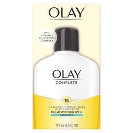 Olay Complete All Day Moisturizer Lotion with Sunscreen SPF 15 for Sensitive Skin, 6.0 fl oz (Pack of 2)