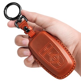 Tukellen for Ford Leather Key Fob Cover with Keychain Compatible with Ford Explorer Mustang Fusion Escape F150 F250 F350 F450 F550 Edge-Brown
