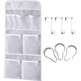 MISSLO Hanging Mesh Pockets Hold 340oz/1000ml Shampoo Shower Organizer with Over the Door Hooks and Shower Curtain Hooks
