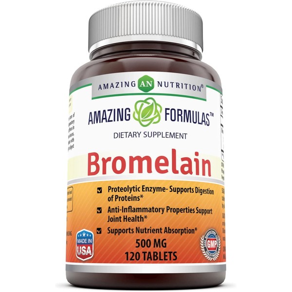 Amazing Formulas Bromelain - 500 Mg 120 Tablets (Non GMO,Gluten Free), Proteolytic Enzymes - Supports Dijestion of Proteins - Anti-Inflammatory Properties - Supports Nutrient Absorption*