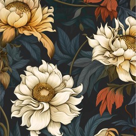 XRUIBZI Black Floral Wallpaper Peel and Stick Wallpaper Leaf Wallpaper Stick and Peel Colorful Contact Paper for Cabinets Waterproof Self Adhesive Wall Paper for Kitchen Countertop Wall 17.5" x 118"