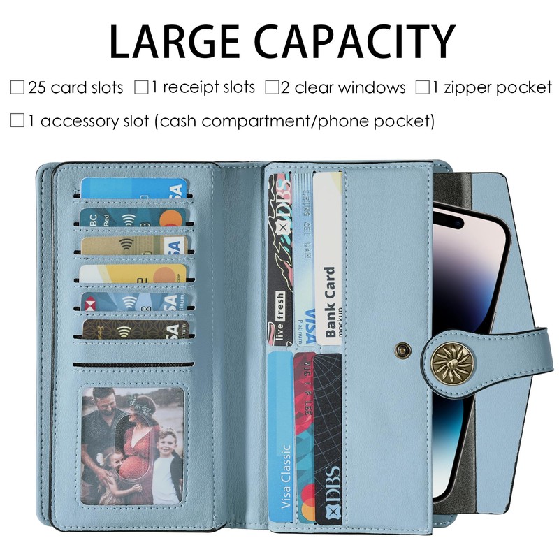 Travelambo Women's Wallet RFID Blocking Trifold Clutch Large Capacity Credit