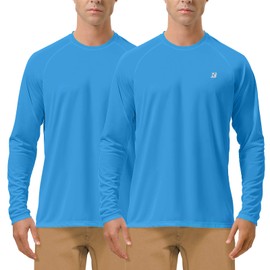 Roadbox Roadbox Men's 2 Pack UV Sun Protection SPF UPF 50+ Long Sleeve Quick Dry Fishing Shirts Outdoor Rash Guard for Running Hiking Swimming