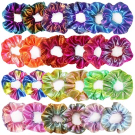 Beauty.H.C 24 Pcs Shiny Metallic Scrunchies Elastic Hair Bands Hair Tie Ropes Scrunchy Soft Hair bobbles for Ponytail Holder fasion Hair Scrunchies for Girls Party Favorts