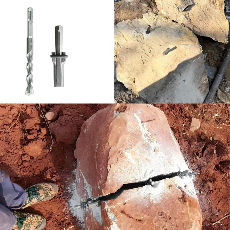 7 Pack Rock Splitting Wedges 5/8" with Drill Bit, Feathers