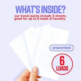 STRIPS Laundry Detergent Sheets Unscented Travel Pack (3ct, 6 loads) Fragrance Free Eco Liquidless Soap, Travel-Friendly, Dissolves in Hot & Cold, Hypoallergenic, Tackles Tough Stains & Odors