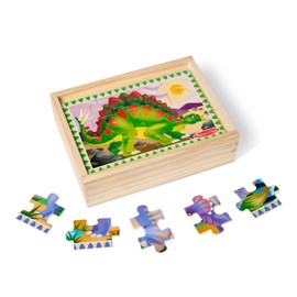 Melissa & Doug 4‑in‑1 Wooden Dinosaur Jigsaw Puzzle Set, 48 Pieces with Storage Box, Toddler Puzzle Toy for Kids Ages 3+ - FSC Certified