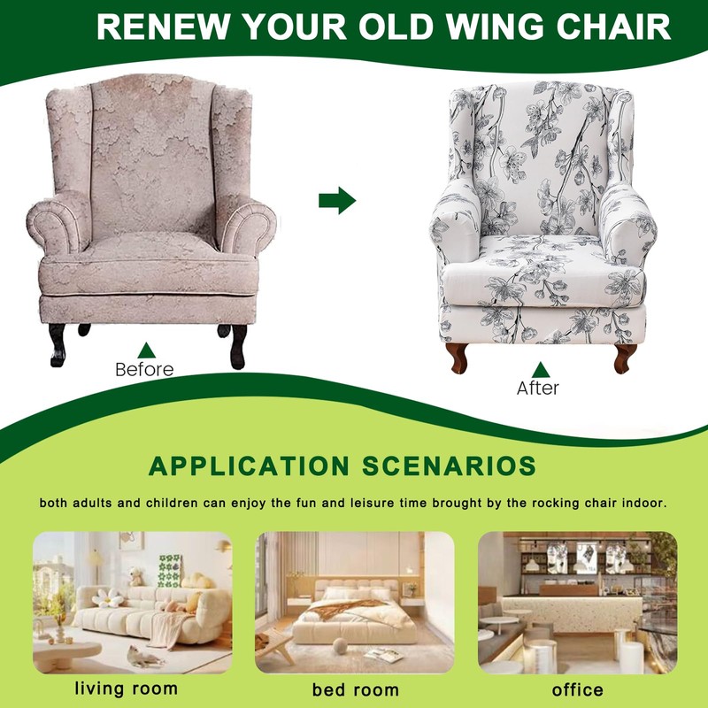 CRFATOP Wingback Chair Covers 2 Pieces Stretch Printed Wing Back
