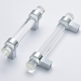 BonKuDoo 10 Pack Glass Drawer Pulls,Crystal Cabinet Handles Dresser Pulls(3-3/4 Inch Hole Center), Polished Chrome