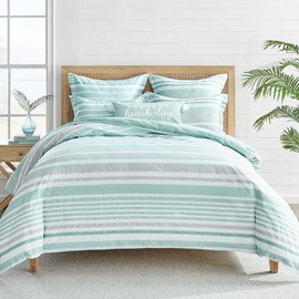 Levtex Home - Truro Spa Duvet Cover Set - Twin Duvet Cover + Standard Pillow Case - Stripe - Spa, Grey and White - Duvet Cover (68 x 88in.) and Pillow Case (26 x 20in.) - Cotton