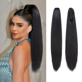 Ponytail Extension,26" Claw Clip in Ponytail Hair Extensions,Long Straight Hair Clip Extensions for Women,Fluffy Natural Looking Synthetic Hairpiece for Daily Use (Natural Black)
