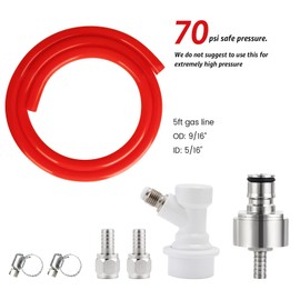 FERRODAY 5ft Ball Lock Gas Line Assembly W/SS Carbonation Cap 5/16 Red Long Tubing Gas Tubing Ball Lock Gas Disconnect Set Home Brewing Kit Ball Lock CO2 Gas Hose Assemble for Draft Beer Home Brewing