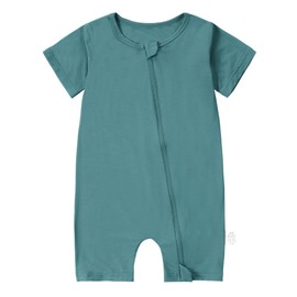 HAHASHOW Bamboo Romper for Newborns, Summer Baby Costume with 2-Way Zip, Short Sleeves Pyjamas, Baby Jump, Pea Greeen