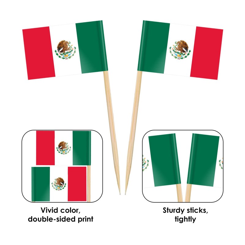 AhfuLife Mexican Flags Toothpicks for Cinco De Mayo Decorations, 200