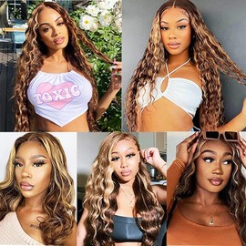 CrmBmod P30/613 Paquetes De Cabello Humano Rubio Miel Paquetes De Ondas Profundas 26 28" Tejido De Cabello Virgen Brasileño 100% Sin Procesar 2 Paquetes De Cabello Remy Crudo Paquetes De Ondas Profund