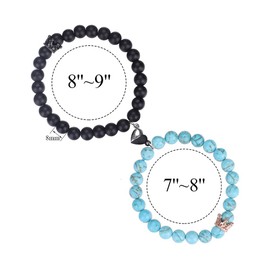 UEUC King&Queen Magnet Crown Distance Couple Bracelets His and Her Friendship 8mm Beads Stretch Bracelet(#27)
